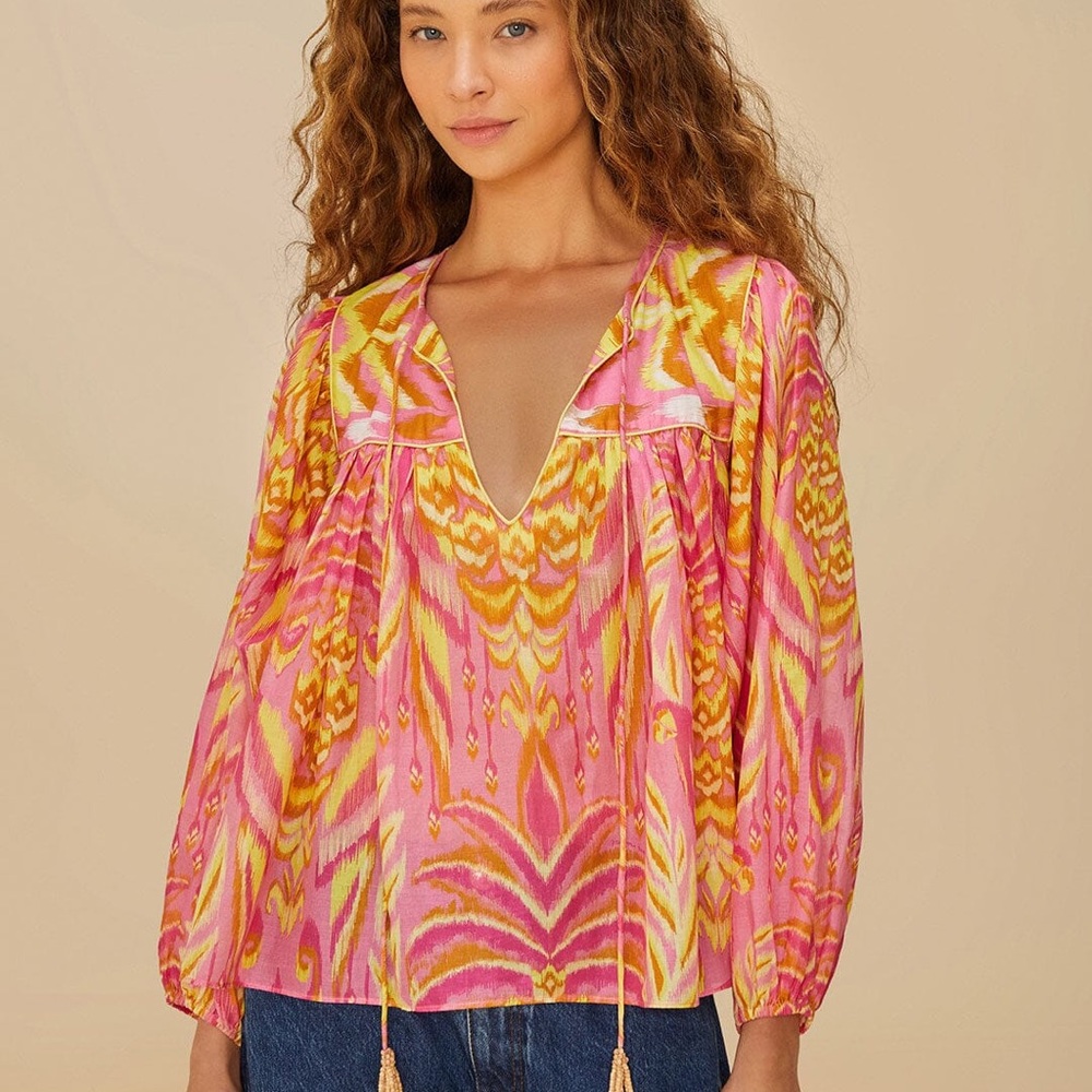FARM Rio Pink Pineapple Tapestry Blouse